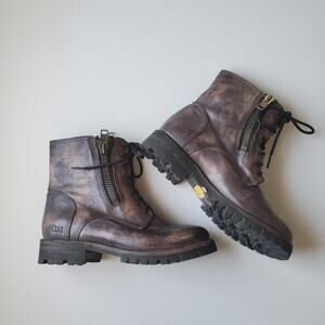 Bed Stu Tactic Trek Combat Boots Womens Size 9 Brown Leather Lace Zip Vibram